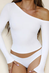 BASE Luxe Rib Off Shoulder Long Sleeve Top Ivory
