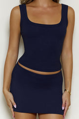 BASE Luxe Rib Fold Over Mini Skirt Navy