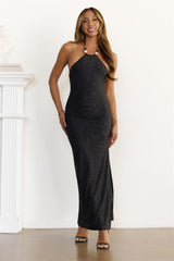 Autumn Muse Halter Maxi Dress Black