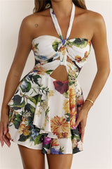 Floral Delight Halter Cut Out Romper White