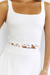 Chic Lace Detail Midi Skirt Set White
