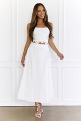 Chic Lace Detail Midi Skirt Set White