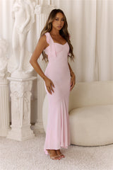 Elegant Twist Front Tie Shoulder Maxi Dress Blush