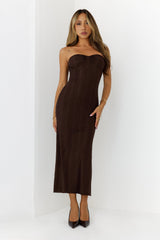 Girl Of Sultry Diamante Strapless Midi Dress Brown
