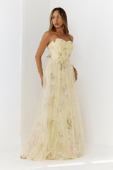 Dream Chaser Floral Tulle Maxi Dress Yellow
