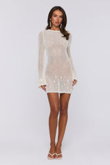 Brings The Heat Knit Long Sleeve Mini Dress Cream