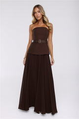 Crisp Lines Strapless Top Brown