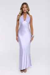 Luxe Satin Halter Neck Maxi Dress Lilac