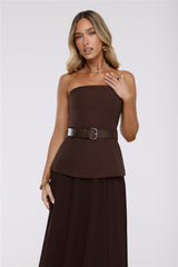 Crisp Lines Strapless Top Brown
