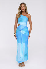 Fizzy Honey One Shoulder Mesh Maxi Dress Blue