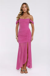 City Glow Up Off Shoulder Maxi Dress Plum