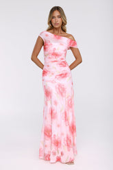 Florals Like You Off Shoulder Mesh Maxi Dress Pink