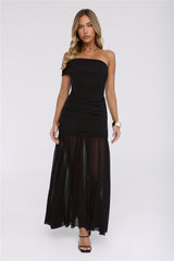 Moonlit Whisper One Shoulder Mesh Maxi Dress Black