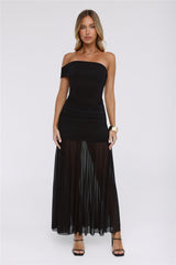 Moonlit Whisper One Shoulder Mesh Maxi Dress Black