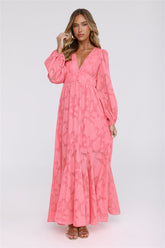 Glow Blossom Long Sleeve Maxi Dress Coral