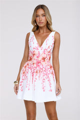 Floral V-Neck Tie Back Mini Dress White