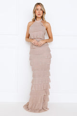 Bedazzled Babe Halter Maxi Dress Champagne