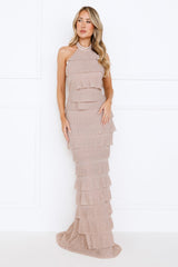 Bedazzled Babe Halter Maxi Dress Champagne
