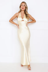 Ishara Halter Satin Maxi Dress Yellow