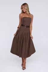 Modern Lady Strapless Midi Dress Brown