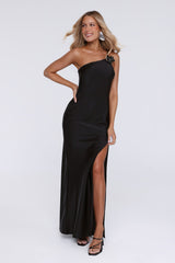 Honeytusk Satin One Shoulder Maxi Dress Black