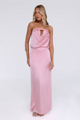 It's Giving Everything Satin Strapless Maxi Dress Pink