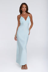 Pearl Indulgence Satin Maxi Dress Aqua