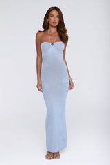 Little Miss Flirt Knit Halter Maxi Dress Blue