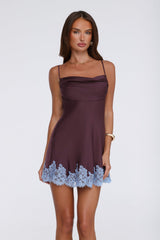 Evening Glow Satin Mini Dress Wine