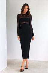 Girl Muse Long Sleeve Mesh Midi Dress Black
