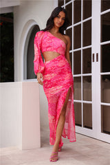 Island Wedding One Shoulder Maxi Dress Pink