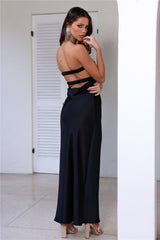 Curious Heart Satin Maxi Dress Black