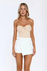 Dusk Radiance Strapless Ribbed Top Beige