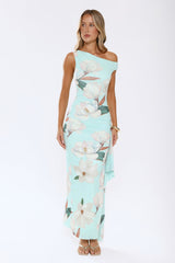 Ocean Bloom One Shoulder Mesh Maxi Dress Mint