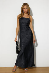 LIONESS Nineties Moss Maxi Dress Black Pinstripe