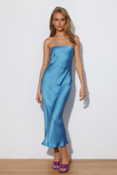 Envious Lies Satin Midi Dress Blue