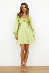 Done With You Satin Dress Lime