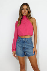Deborah Satin Crop Top Hot Pink