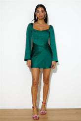 Meet Up Date Satin Mini Dress Teal