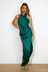 Dressed To Impress Satin Midi Dress Forest Green