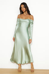 Classy Time Satin Maxi Dress Sage