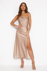 Love Songs For You Satin Midi Dress Brown