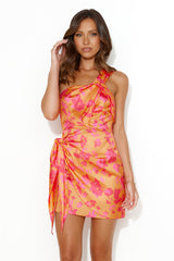 Dewy Perfection One Shoulder Satin Mini Dress Orange