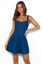 Express Love Letters Denim Mini Dress Navy