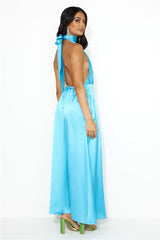 Exciting Event Satin Maxi Dress Blue