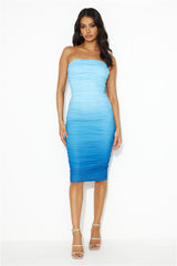 Happy Girl Strapless Mesh Midi Dress Blue