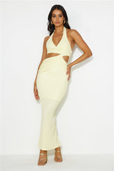 Apple Trees Halter Maxi Dress Yellow