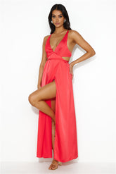 Capture Attention Satin Maxi Dress Red
