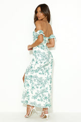 Chase Your Goals Off Shoulder Midi Dress Green
