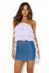 Fit Ready Frill Halter Crop Top Lilac